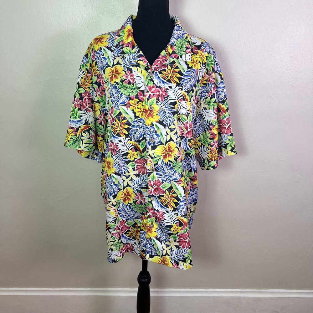 Surf & Swim Co Button Down Shirt XXL Multi Color Tropical Floral Hawaiian Aloha